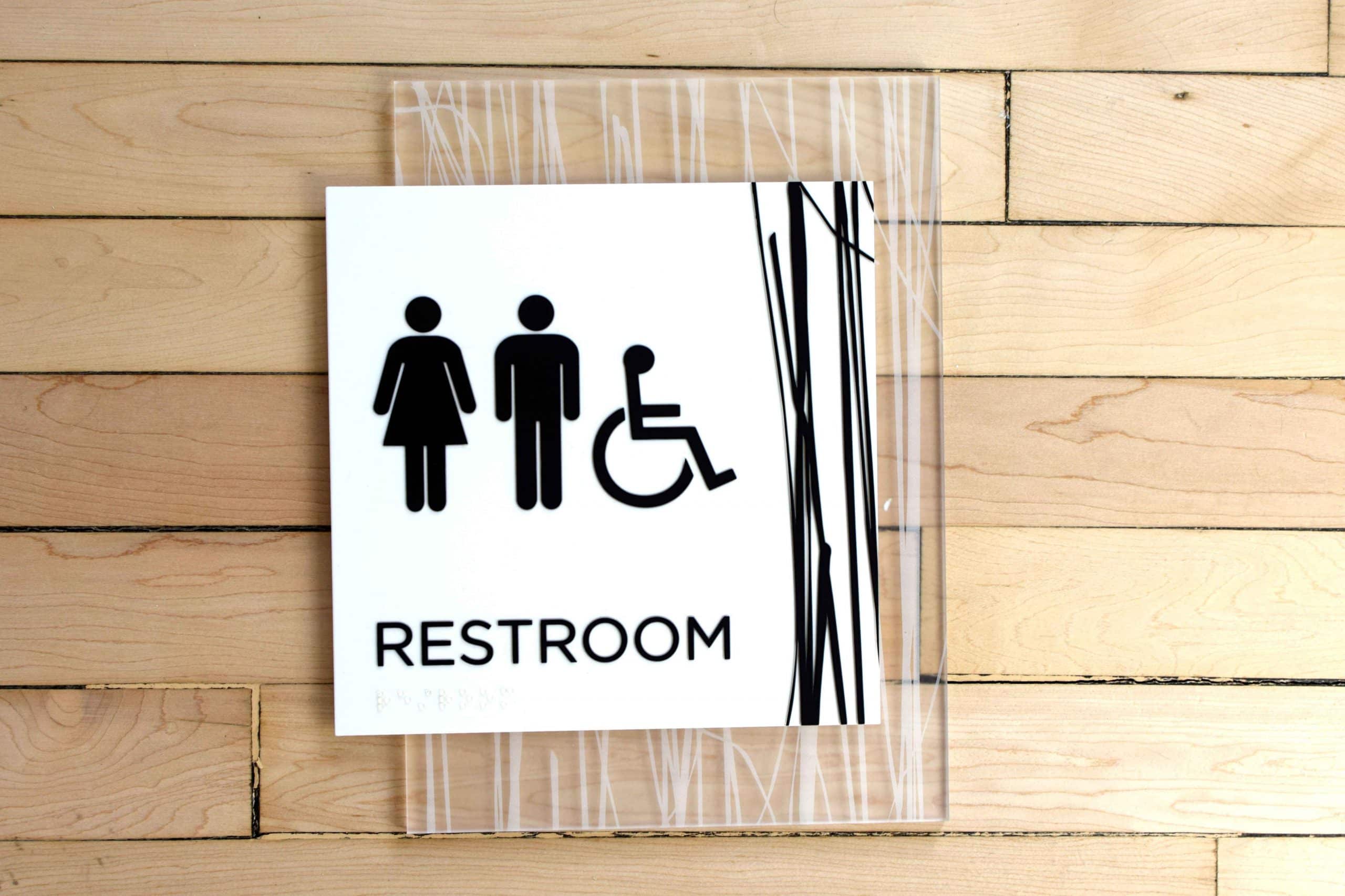 WHITE PETG Acorn Signs Restroom Wood Background